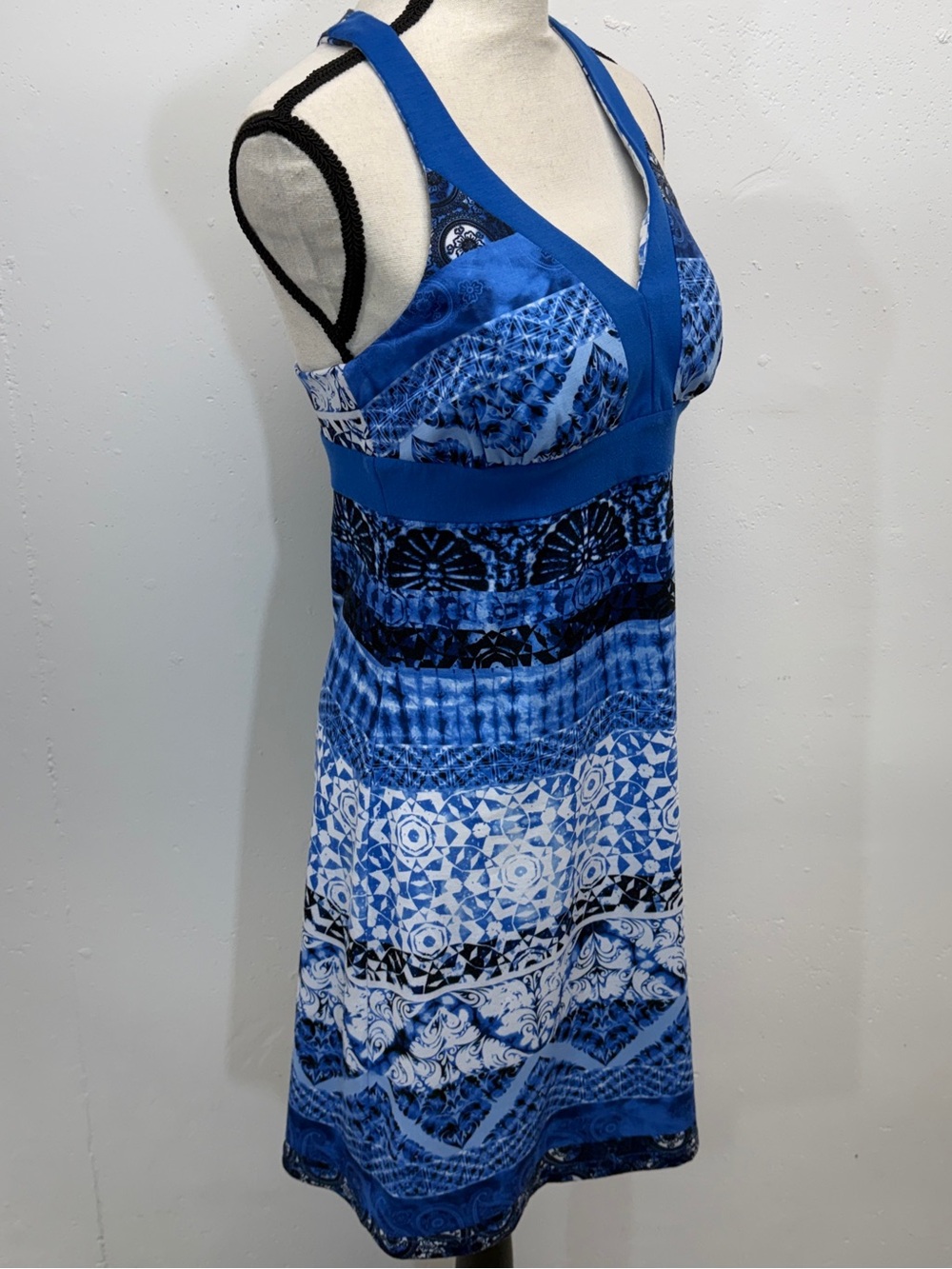 Blue Patterned V-Neck One-Piece Swim Dress - Picture 3 of 15